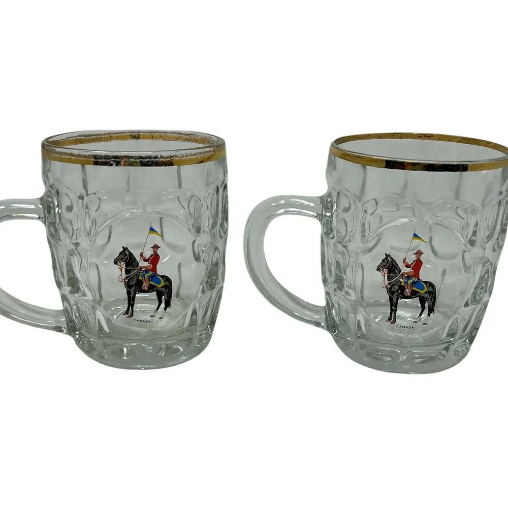 Vintage Canada Drinking Glasses Canadian‎ Mounties on Horses Barware England